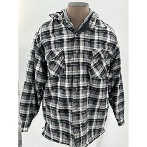 Highland Outfitters Men's Quilted Flannel Shirt Hood Zipper & Button Front Plaid